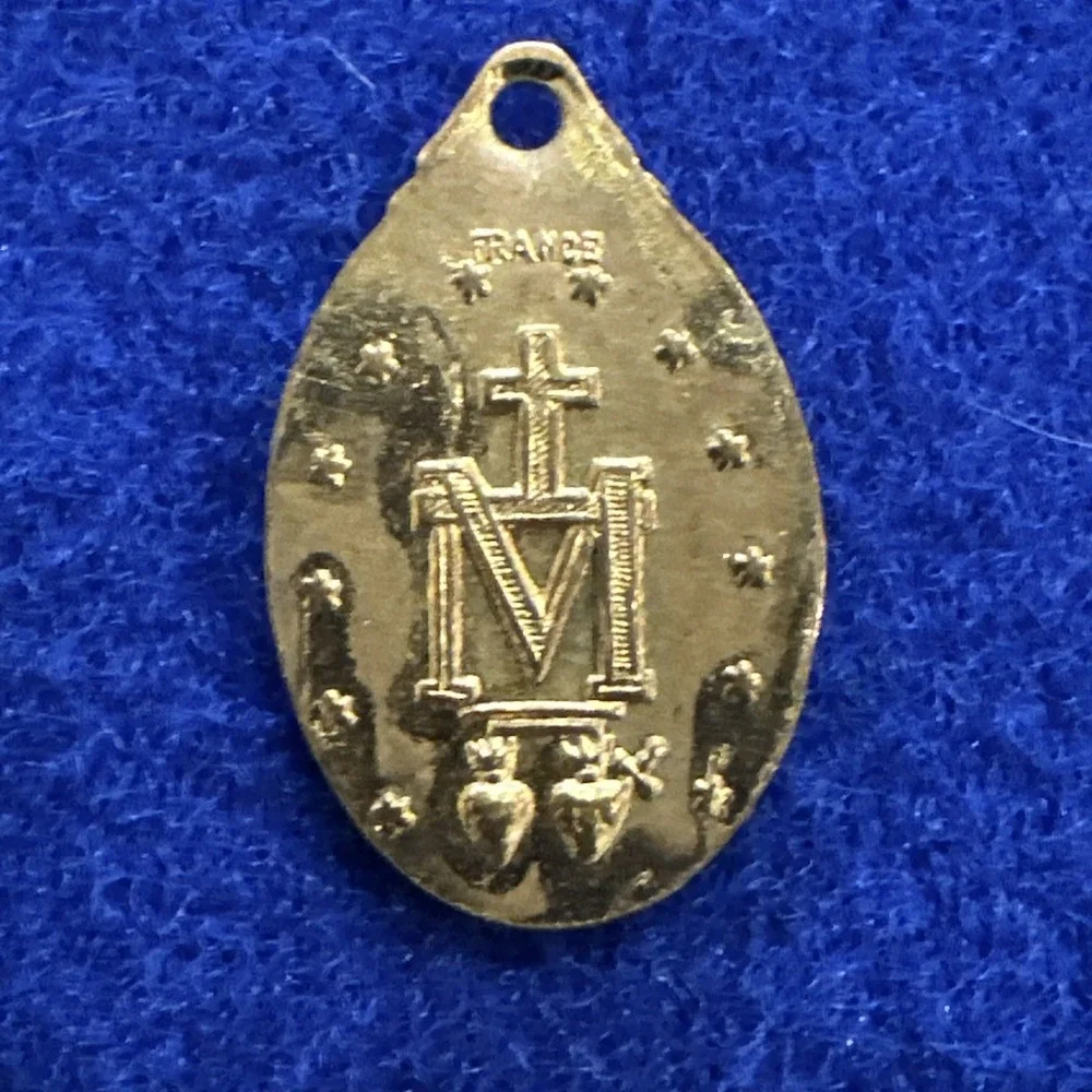 French Early Brass Mary Pendant Antique 1